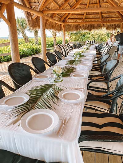 Casey Key Resort Weddings Place Settings Tables Fronds Candles Black White 2